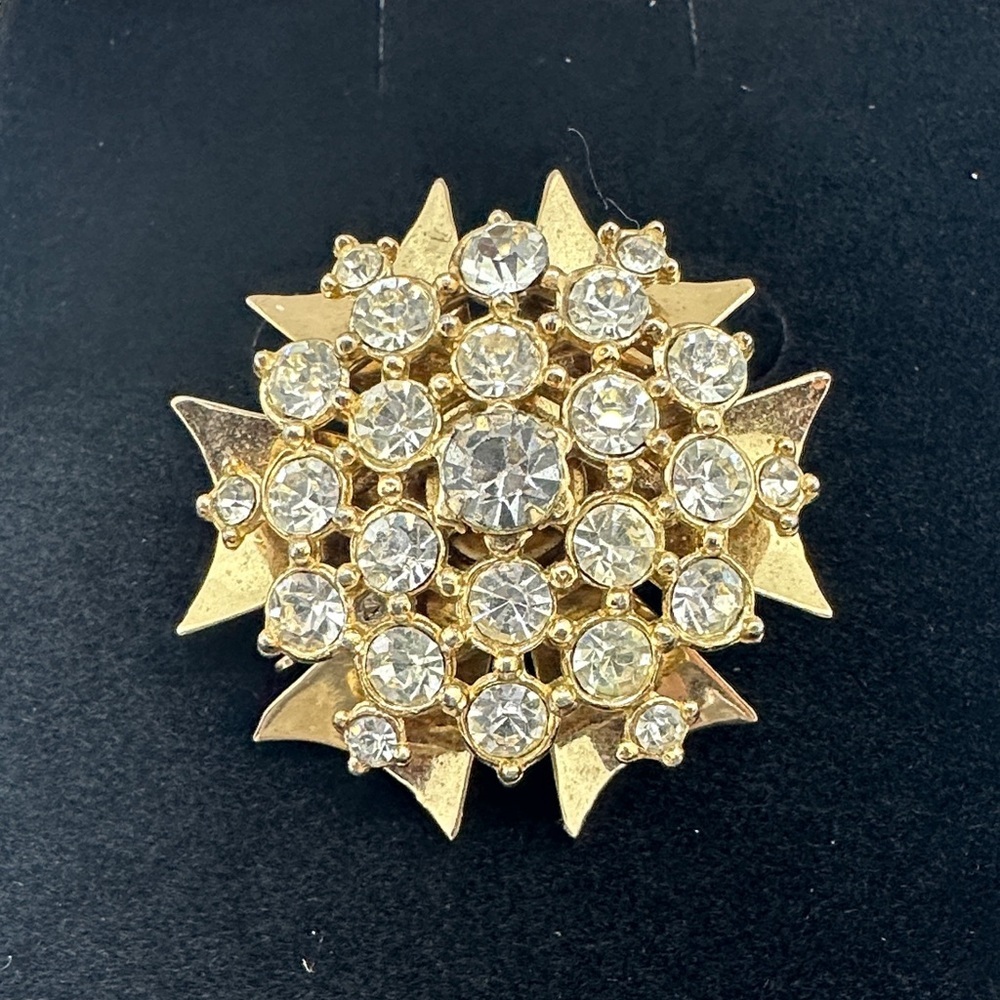 Maltese Elegant Rhinestone Gold Brooch Pin costume jewelry
